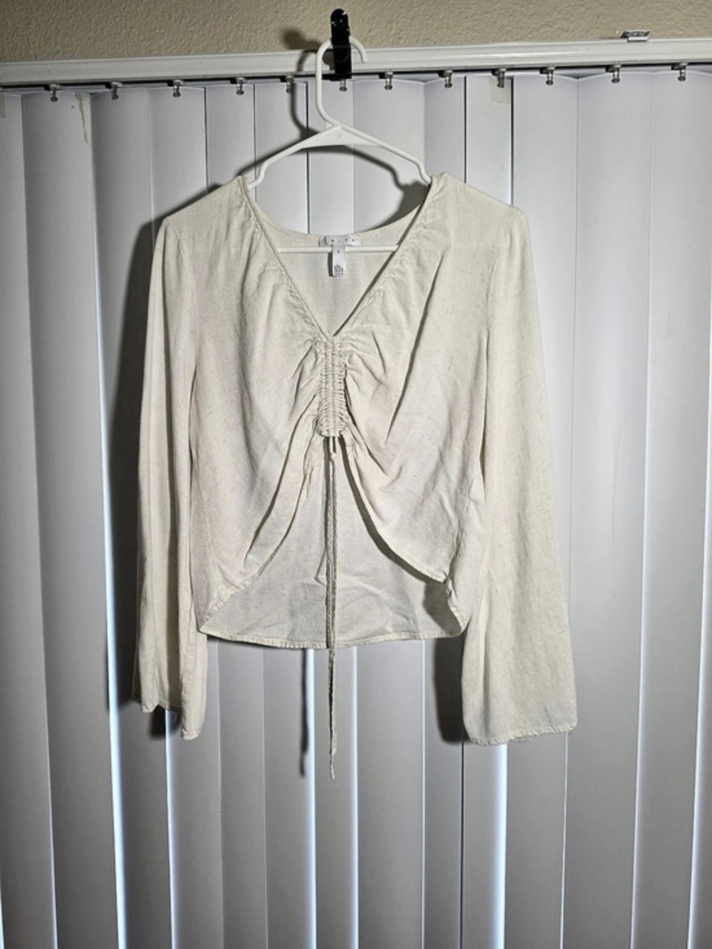 Leith Ruched Long Sleeve Blouse in Cream Small